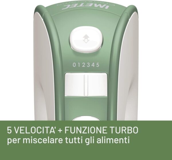 IMETEC Crea&Crema Sbattitore Elettrico, Fruste Extralunghe per Impasti Dolci e Panna Montata, Ganci Acciaio Inox per Impastare, 5 Velocità, Funzione Turbo, Design Ergonomico, 500W