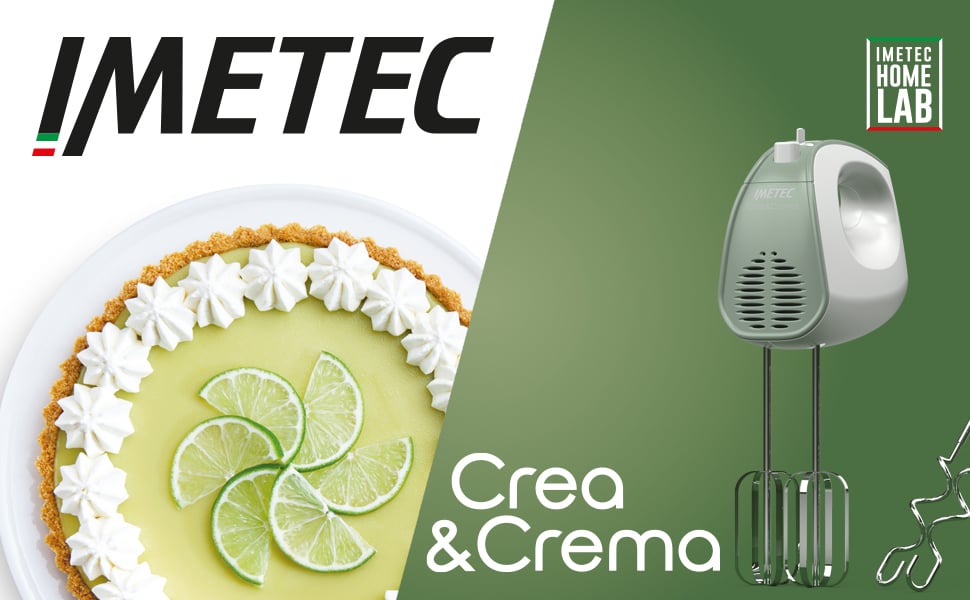 Imetec Crea&Crema Sbattitore Elettrico, Fruste Extralunghe per Impasti Dolci e Panna Montata, Ganci Acciaio Inox per Impastare, 5 Velocità, Funzione Turbo, Design Ergonomico, 500W