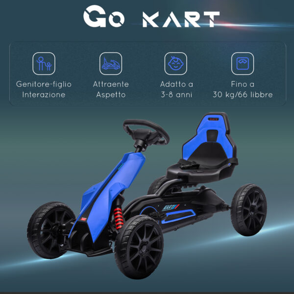 Go Kart a Pedali per Bambini 3-8 Anni con Sedile Regolabile e Ruote in EVA, 100x58x58.5 cm, Blu