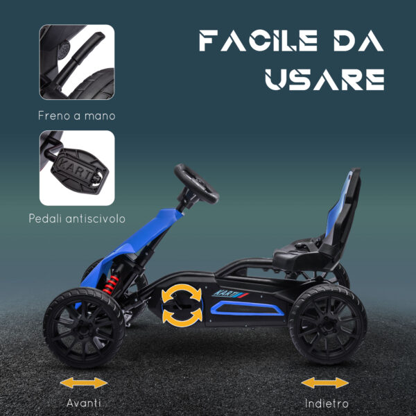 Go Kart a Pedali per Bambini 3-8 Anni con Sedile Regolabile e Ruote in EVA, 100x58x58.5 cm, Blu