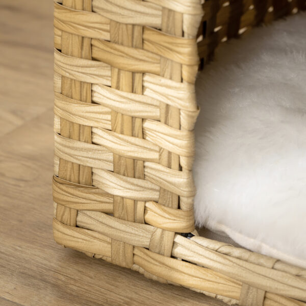 Casetta per Gatti a 3 Livelli in Rattan PE con Cuscini Lavabili in Peluche, 40x40x70cm - Legno