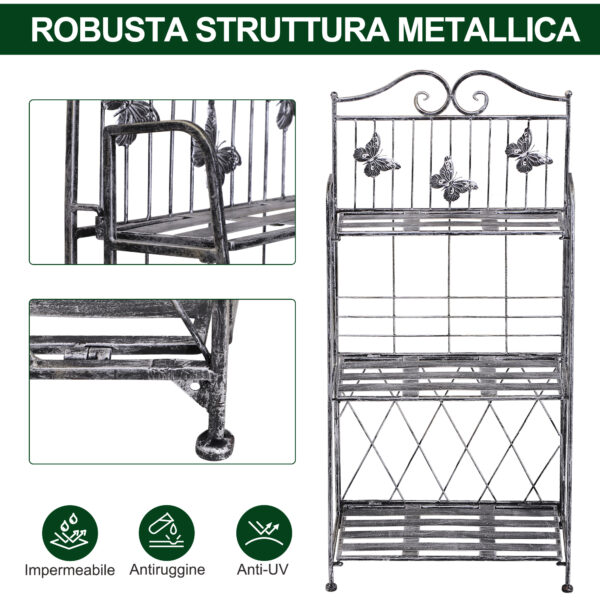 Fioriera a Scaffale a 3 Ripiani da Giardino Balcone interno, Grigio Argento, 44 x 25 x96 cm