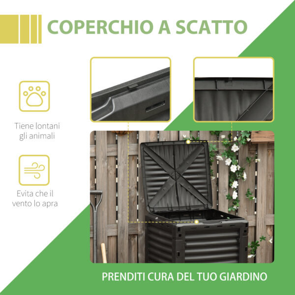 Compostiera da Giardino, Compostiera Domestica da 300L in Plastica Nera, Bidone per Compost con Coperchio a Incastro