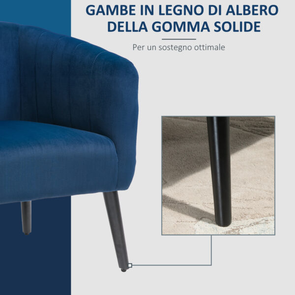 Poltroncina Moderna Stile Nordico Copertura Velluto e Gambe in Legno, Blu