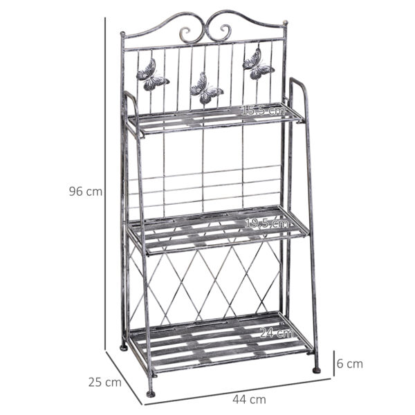 Fioriera a Scaffale a 3 Ripiani da Giardino Balcone interno, Grigio Argento, 44 x 25 x96 cm