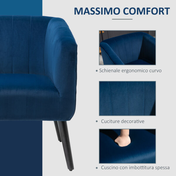 Poltroncina Moderna Stile Nordico Copertura Velluto e Gambe in Legno, Blu