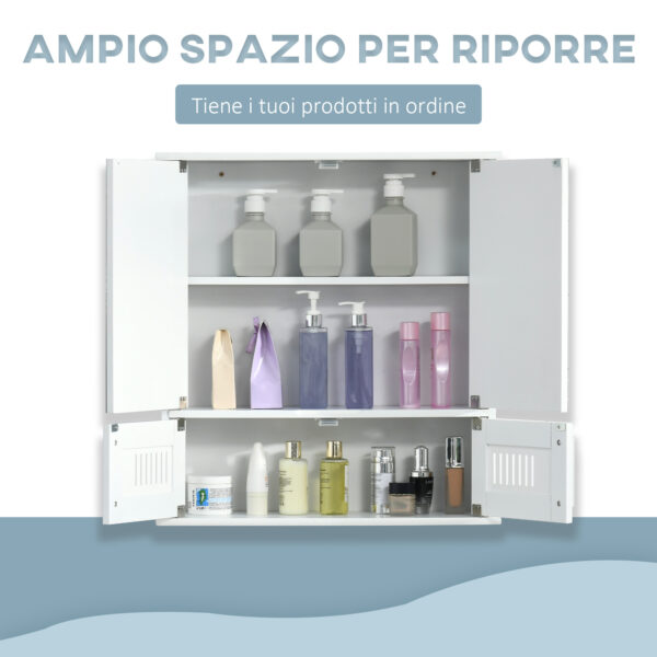 Mobiletto Bagno Pensile con Antine a Specchio, 55x17.5x60cm - Bianco