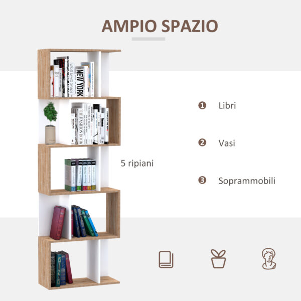 Libreria da Muro Moderna 5 Ripiani in Legno Bianco, 60x24x184.5cm