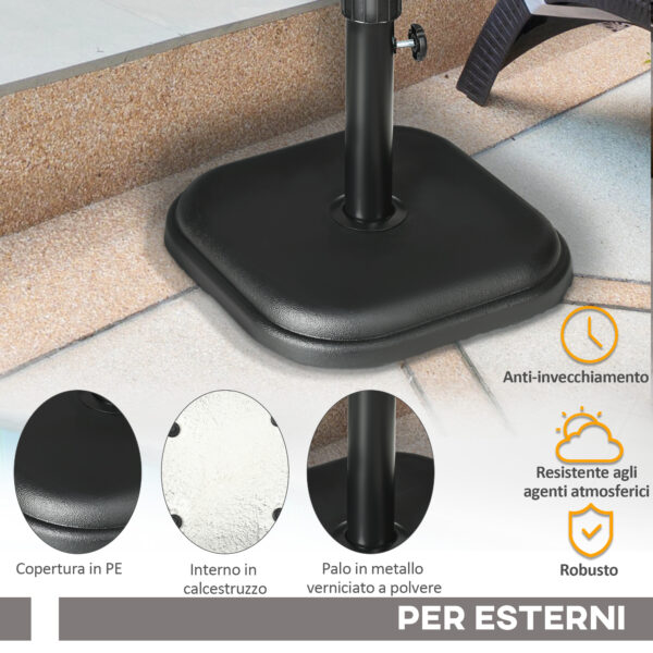 Base per Ombrellone da Giardino in Plastica e Cemento da 11kg, 36x36x31cm, Nero