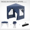 Gazebo Pieghevole Pop Up 2x2 m con 4 Pareti Rimovibili in Poliestere e Acciaio, Blu