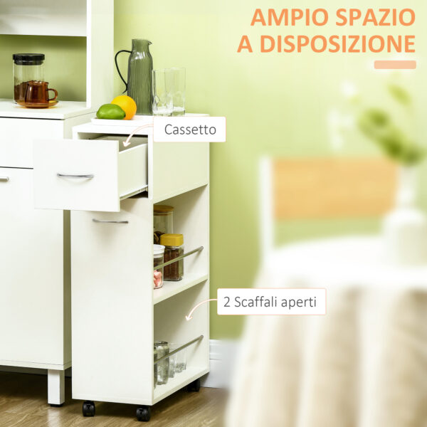 Carrello da Cucina in Truciolato e Acciaio Inox con 2 Ripiani Aperti, Cassetto Estraibile e Parapetti, 25x50x85 cm