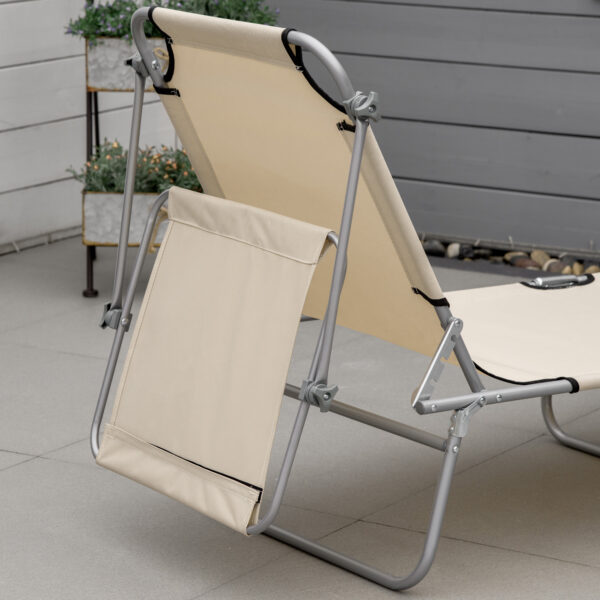 Sdraio da Giardino Pieghevole con Tettuccio Regolabile e Schienale Reclinabile a 4 Livelli, Beige