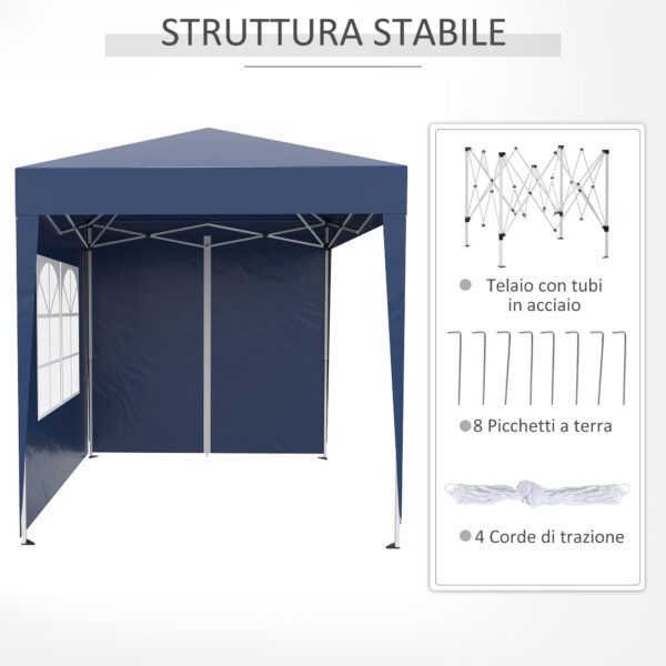 Gazebo Pieghevole Pop Up 2x2 m con 4 Pareti Rimovibili in Poliestere e Acciaio, Blu