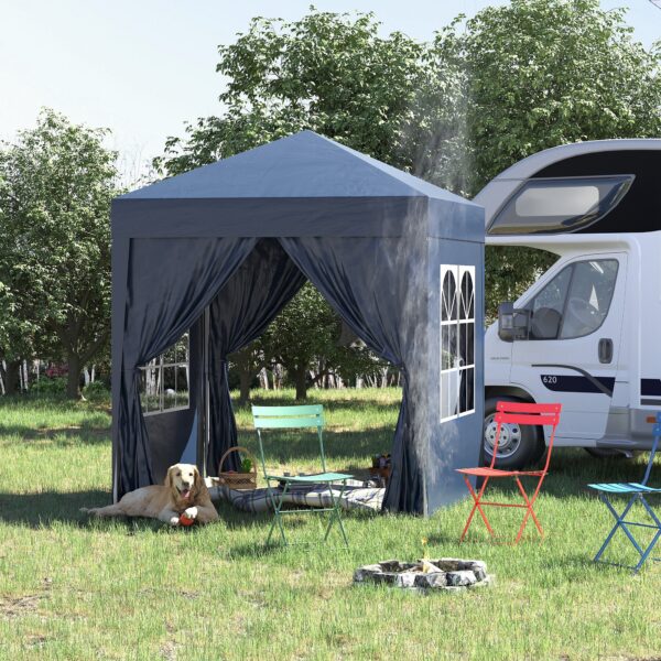 Gazebo Pieghevole Pop Up 2x2 m con 4 Pareti Rimovibili in Poliestere e Acciaio, Blu