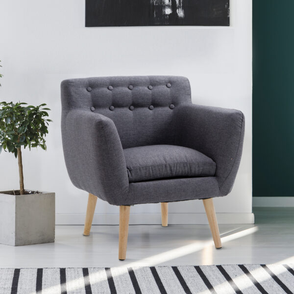 Poltroncina Stile Nordico in Tessuto Grigio Scuro, 68x58.5x76cm