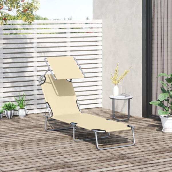 Sdraio da Giardino Pieghevole con Tettuccio Regolabile e Schienale Reclinabile a 4 Livelli, Beige