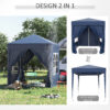 Gazebo Pieghevole Pop Up 2x2 m con 4 Pareti Rimovibili in Poliestere e Acciaio, Blu