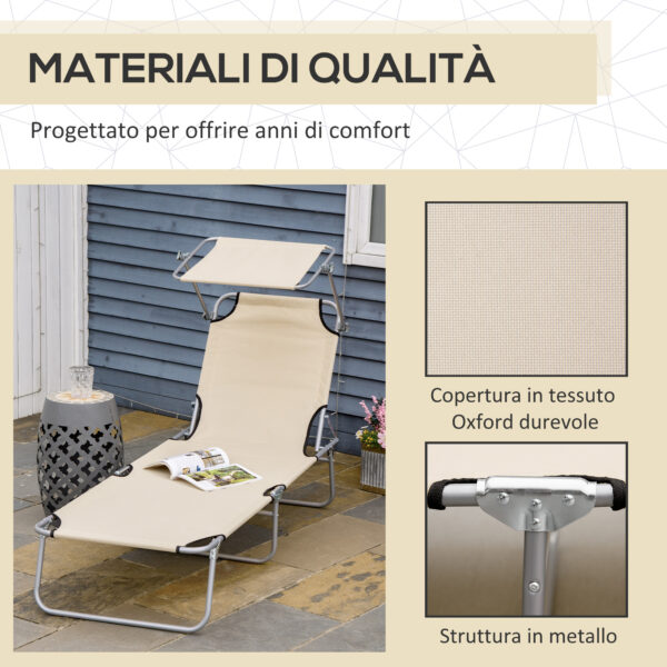 Sdraio da Giardino Pieghevole con Tettuccio Regolabile e Schienale Reclinabile a 4 Livelli, Beige