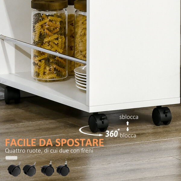 Carrello da Cucina in Truciolato e Acciaio Inox con 2 Ripiani Aperti, Cassetto Estraibile e Parapetti, 25x50x85 cm