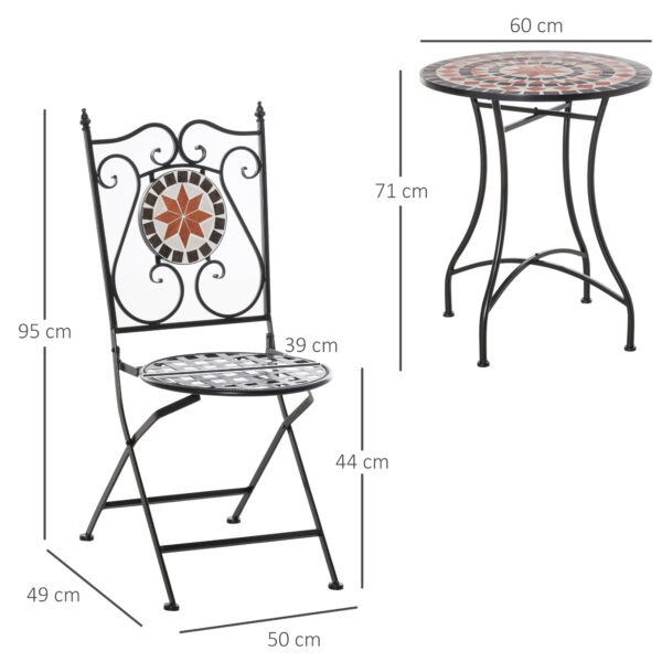 Mobili da Giardino Set da 3 Pezzi con 2 Sedie Pieghevoli e 1 Tavolino, in Metallo e Ceramica