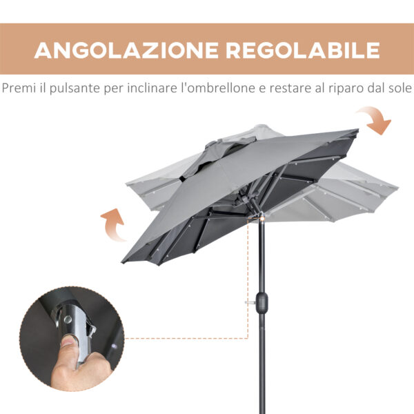 Ombrellone doppio con Base a crocee Luci Solari, 295x150x219cm, Grigio