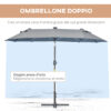 Ombrellone doppio con Base a crocee Luci Solari, 295x150x219cm, Grigio