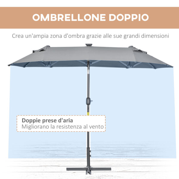 Ombrellone doppio con Base a crocee Luci Solari, 295x150x219cm, Grigio