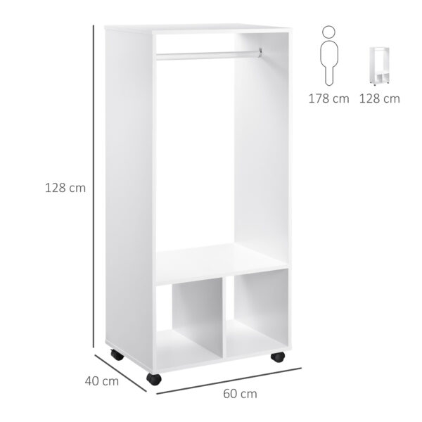 Mobile Appendiabiti con Barra in Alluminio e 2 Ripiani Aperti, in Truciolato, 60x40x128 cm, Bianco