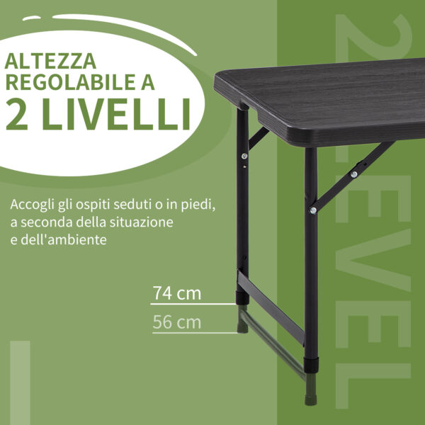 Tavolo da Giardino Pieghevole per 4 Persone con Altezza Regolabile, Acciaio e HDPE, Grigio Scuro