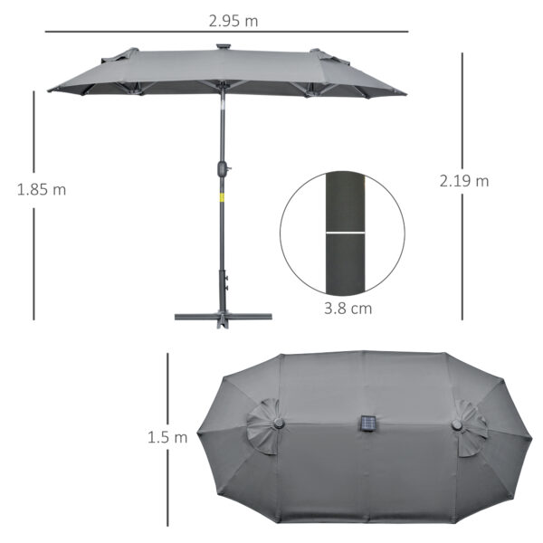 Ombrellone doppio con Base a crocee Luci Solari, 295x150x219cm, Grigio