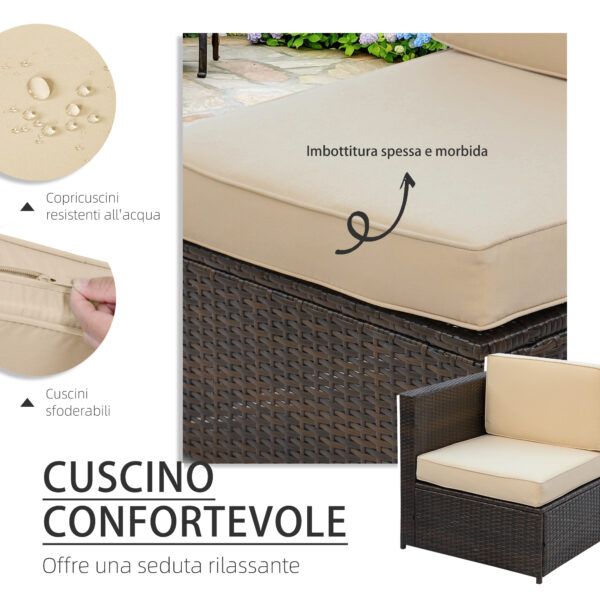 Set da Giardino 8 Pezzi con 4 Poltrone, 2 Poltrone Angolari e 2 Tavolini per Giardino in Rattan Marrone