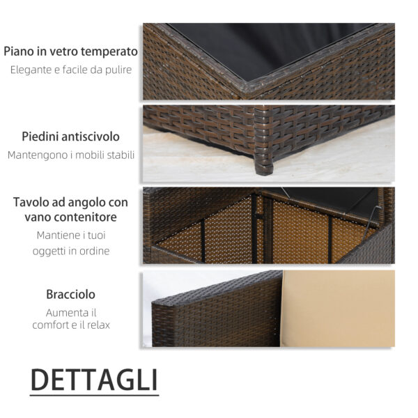 Set da Giardino 8 Pezzi con 4 Poltrone, 2 Poltrone Angolari e 2 Tavolini per Giardino in Rattan Marrone