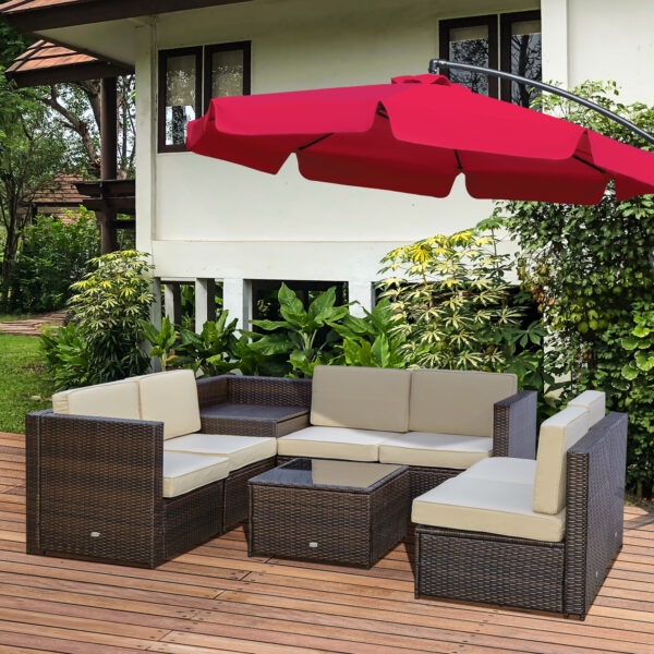 Set da Giardino 8 Pezzi con 4 Poltrone, 2 Poltrone Angolari e 2 Tavolini per Giardino in Rattan Marrone