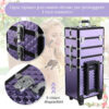 Trolley per Make Up Professionale in Alluminio Viola con Valigetta Removibile 33.5 x 23 x 76/95.5cm