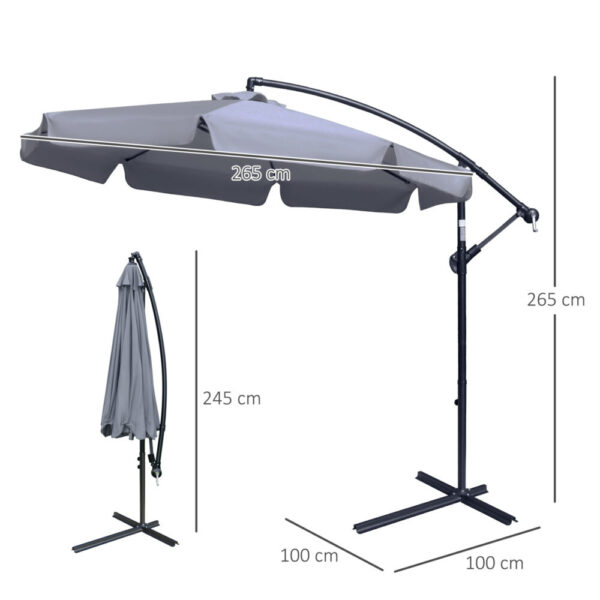 Ombrellone da Giardino a Braccio con Apertura a Manovella e Inclinabile, Φ265x265cm, Grigio