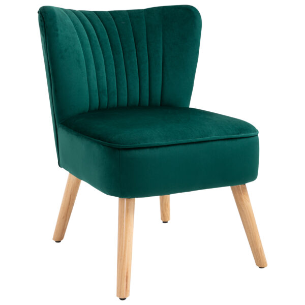 Poltroncina Stile Nordico dal Design Ergonomico in Legno e Velluto Verde