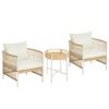 Set da Giardino Stile Boho in Rattan con 2 Sedie con Cuscini e Tavolino Rotondo, Bianco e Naturale