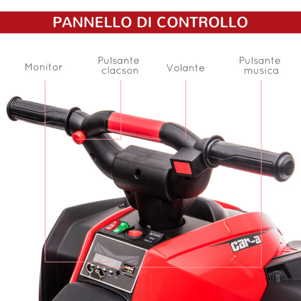 Quad Elettrico per Bambini 12V, 2 Velocità, Ruote Larghe con Sospensioni e Fari LED, Età 3-5 Anni, Rosso