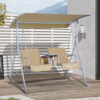 Dondolo da Giardino 2 Posti Separati con Tavolino e Tetto Regolabile, in Metallo 175x112x165cm Beige