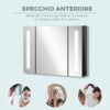 Armadietto con Specchio da Bagno a Parete in MDF con 3 Armadietti, 3 Ripiani e Luce LED, 90x15x65 cm, Nero