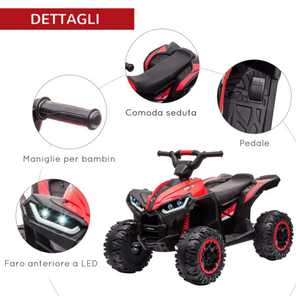 Quad Elettrico per Bambini 12V, 2 Velocità, Ruote Larghe con Sospensioni e Fari LED, Età 3-5 Anni, Rosso