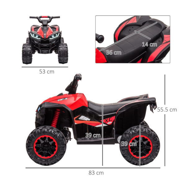 Quad Elettrico per Bambini 12V, 2 Velocità, Ruote Larghe con Sospensioni e Fari LED, Età 3-5 Anni, Rosso