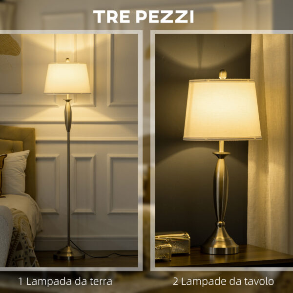 Set con Lampada da Terra e Lampada da Tavolo in Acciaio e Tessuto, Bianco e Argento