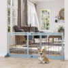 Cancellino per Cani Estensibile da Interno in Legno e Acciaio, 104-183x36x69cm, Blu