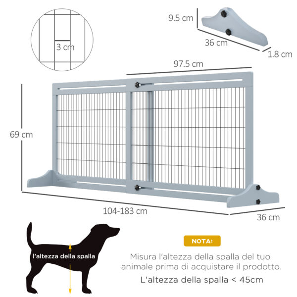 Cancellino per Cani Estensibile da Interno in Legno e Acciaio, 104-183x36x69cm, Blu