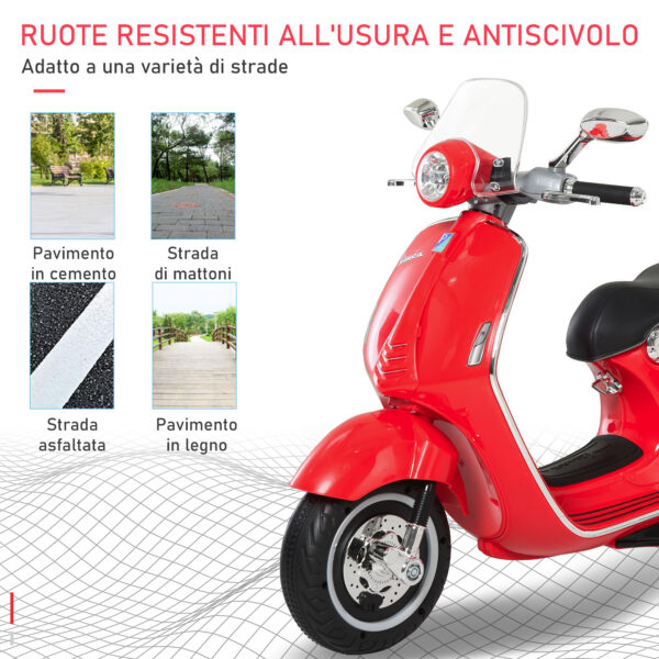 Moto Elettrica per Bambini con Licenza Ufficiale Vespa, 2 Rotelle, Luci e Suoni, 108x49x75 cm, Rossa