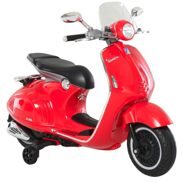 Moto Elettrica per Bambini con Licenza Ufficiale Vespa, 2 Rotelle, Luci e Suoni, 108x49x75 cm, Rossa