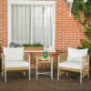 Set da Giardino Stile Boho in Rattan con 2 Sedie con Cuscini e Tavolino Rotondo, Bianco e Naturale