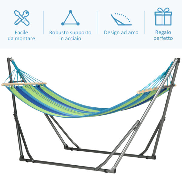 Supporto con Amaca Autoportante Pieghevole, Amaca in Cotone e Struttura in Acciaio, Capacità max. 120kg,  270x100x94cm