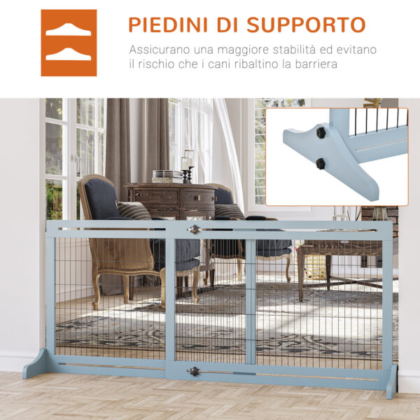 Cancellino per Cani Estensibile da Interno in Legno e Acciaio, 104-183x36x69cm, Blu